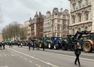 Farmers blocked London streets with tractors protesting against new tax regulations