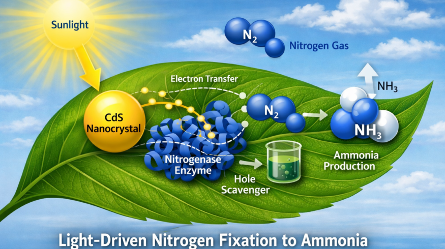 Researchers converted atmospheric nitrogen into ammonia using light-activated nanocrystals