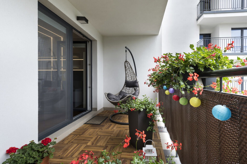 Home terrace with wooden floor and chair